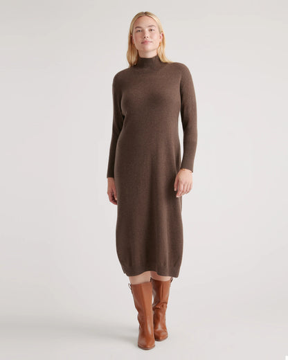 Mongolian Cashmere Turtleneck Midi Sweater Dress - XS / Charcoal