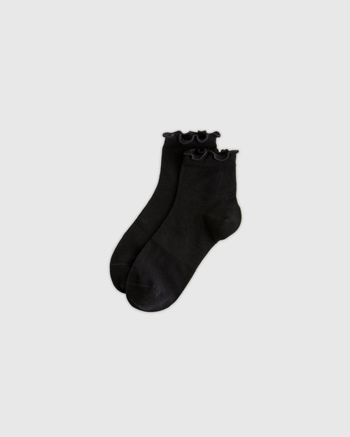 Everyday Lightweight Cotton Ruffle Quarter Crew Sock (4-pack) - S / Black