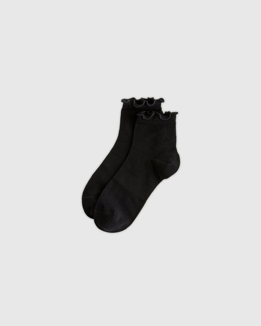Everyday Lightweight Cotton Ruffle Quarter Crew Sock (4-pack) - S / Black