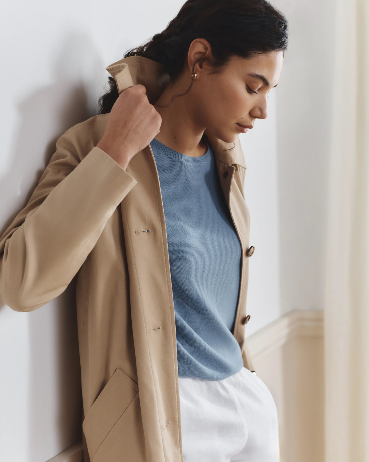 Lightweight Cotton Cashmere Link-Stitch Dolman Sweater - XS / Sugar Stone