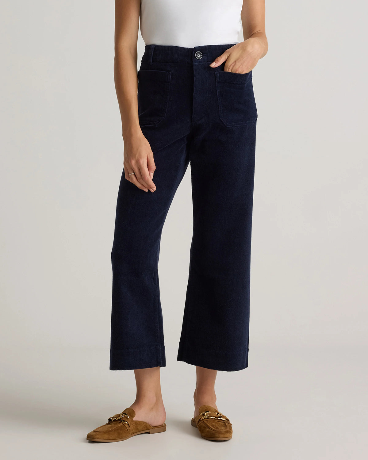 Organic Stretch Corduroy Cropped Wide Leg Pants - 0 / Black