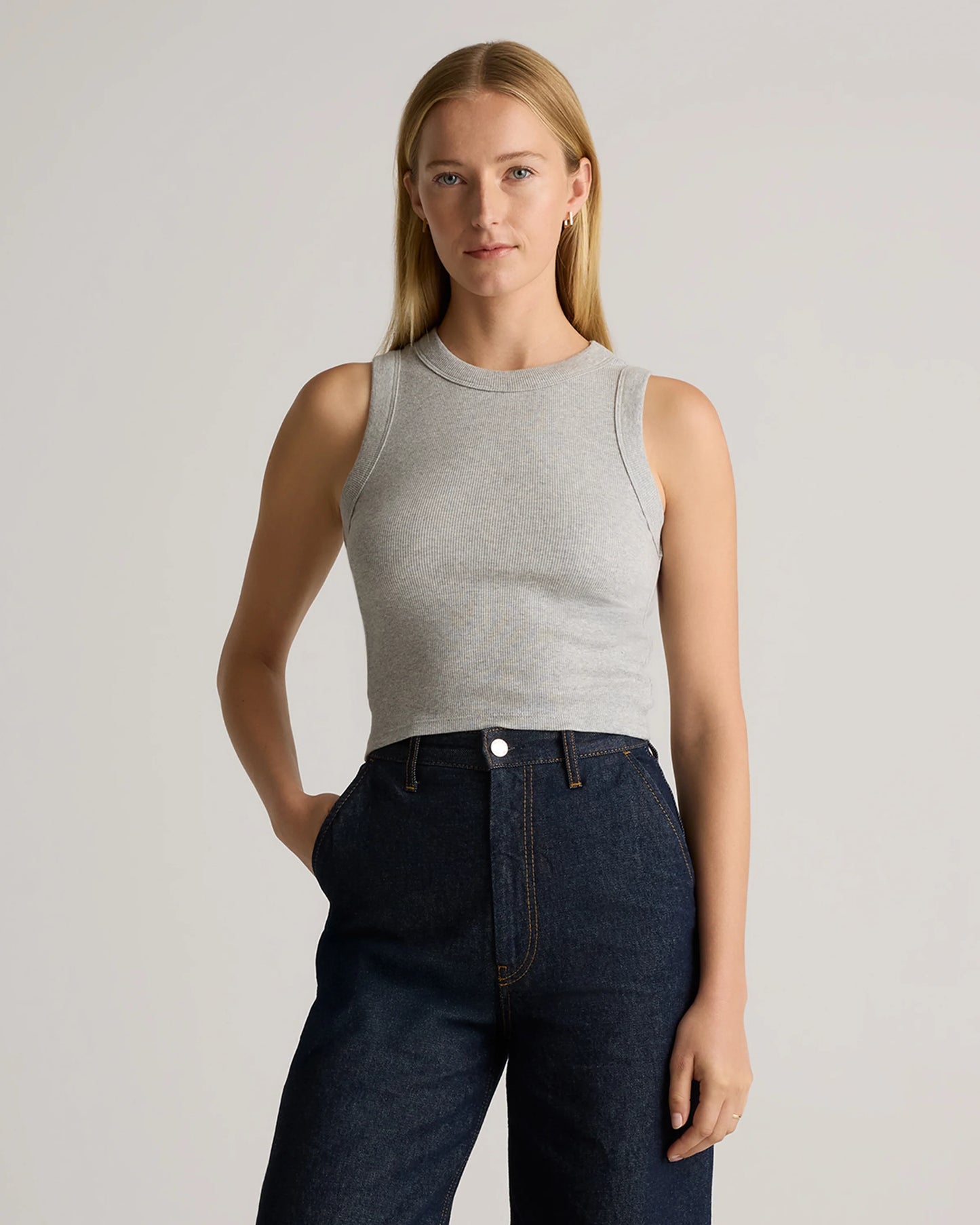 Organic Cotton Micro-Rib Cropped Cutaway Tank - XS / Heather Oatmeal