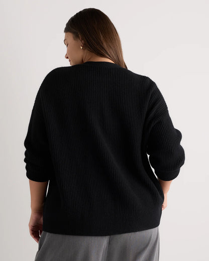 Mongolian Cashmere Fisherman Boxy Cropped Cardigan Sweater - 1X / Black