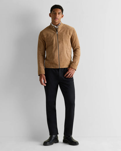 100% Suede Café Racer Jacket - S / Pecan Brown