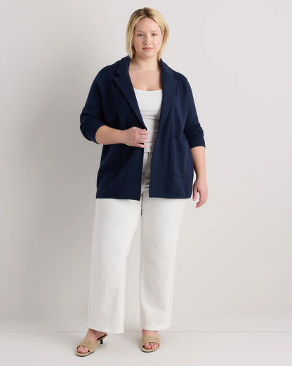 100% Organic Cotton Knit Blazer - 1X / Navy