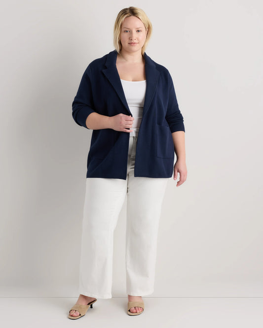 100% Organic Cotton Knit Blazer - 1X / Navy