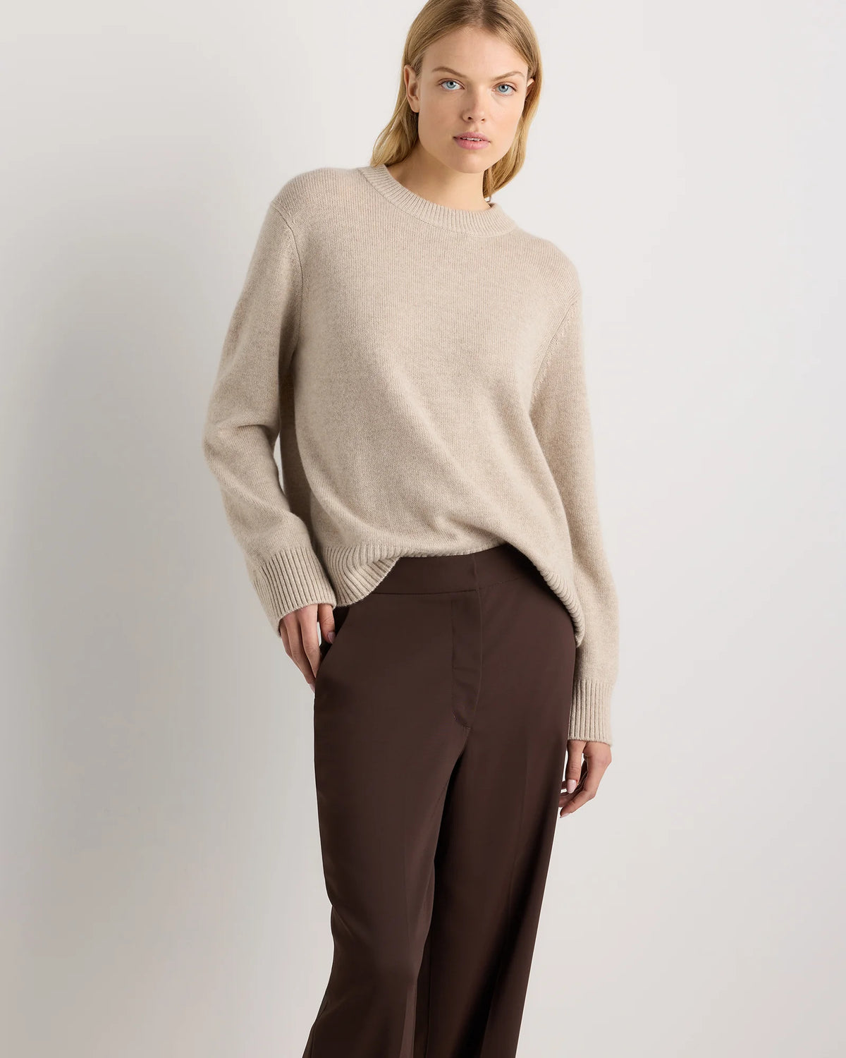 Mongolian Cashmere Oversized Crewneck Sweater - XS / Undyed Natural Heather