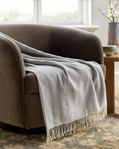 Lightweight Italian Cotton Herringbone Throw - One Size / Mushroom
