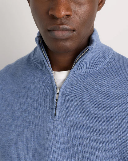 100% Organic Cotton Quarter-Zip Sweater - S / Moonstone Blue