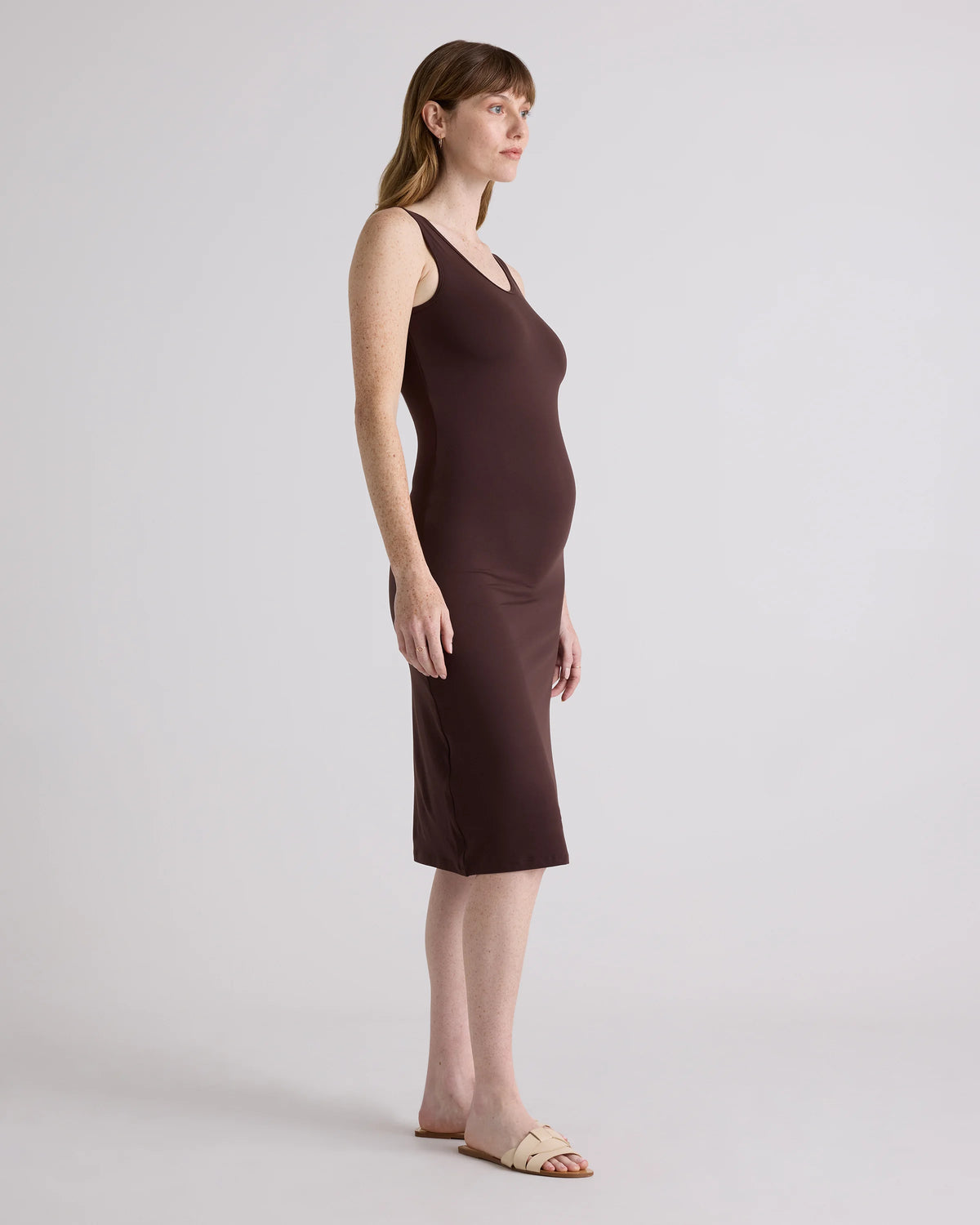 Recycled Knit Maternity Tank Midi Dress - XS / Chocolate