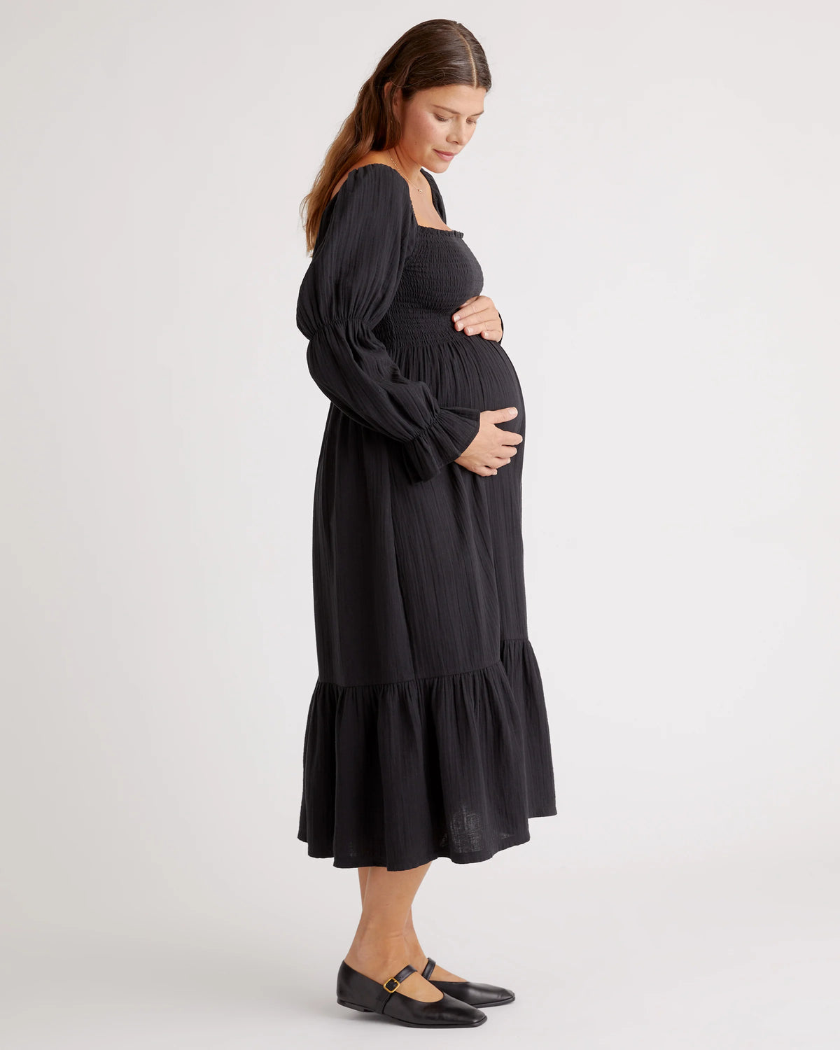 100% Organic Cotton Gauze Maternity Smocked Midi Dress - XS / Wild Cherry