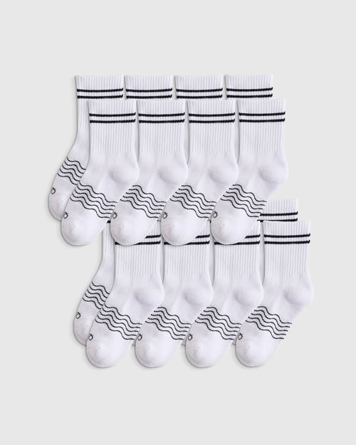 Kids Organic Cotton Quarter Crew Socks 8-Pack - S / White