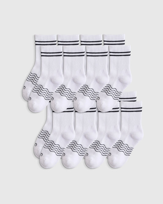 Kids Organic Cotton Quarter Crew Socks 8-Pack - S / White