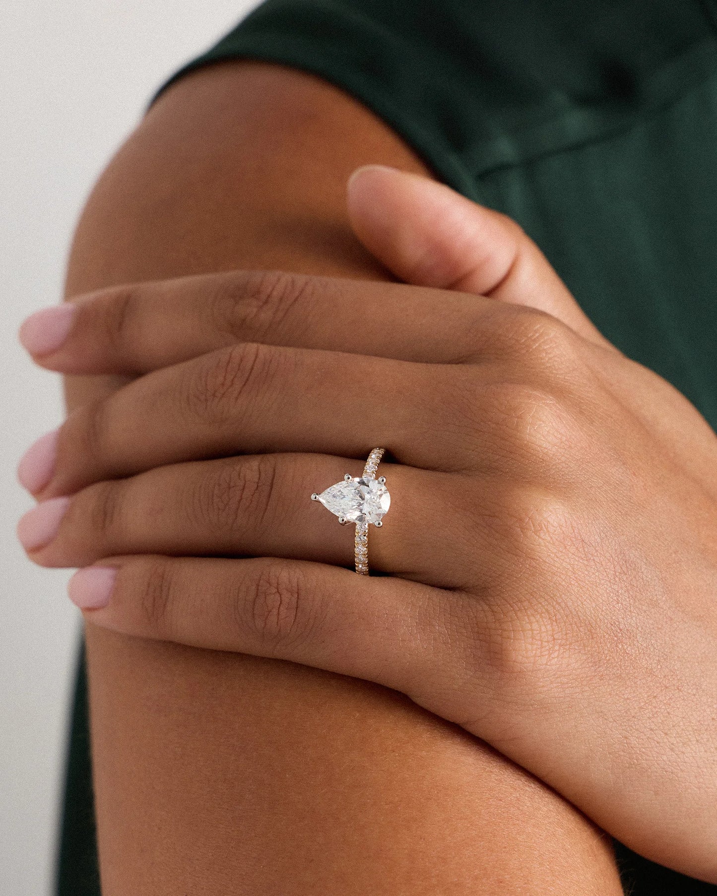 Lab Grown Diamond Pear Petite Pave Engagement Ring - 2ct - 4 / Yellow Gold