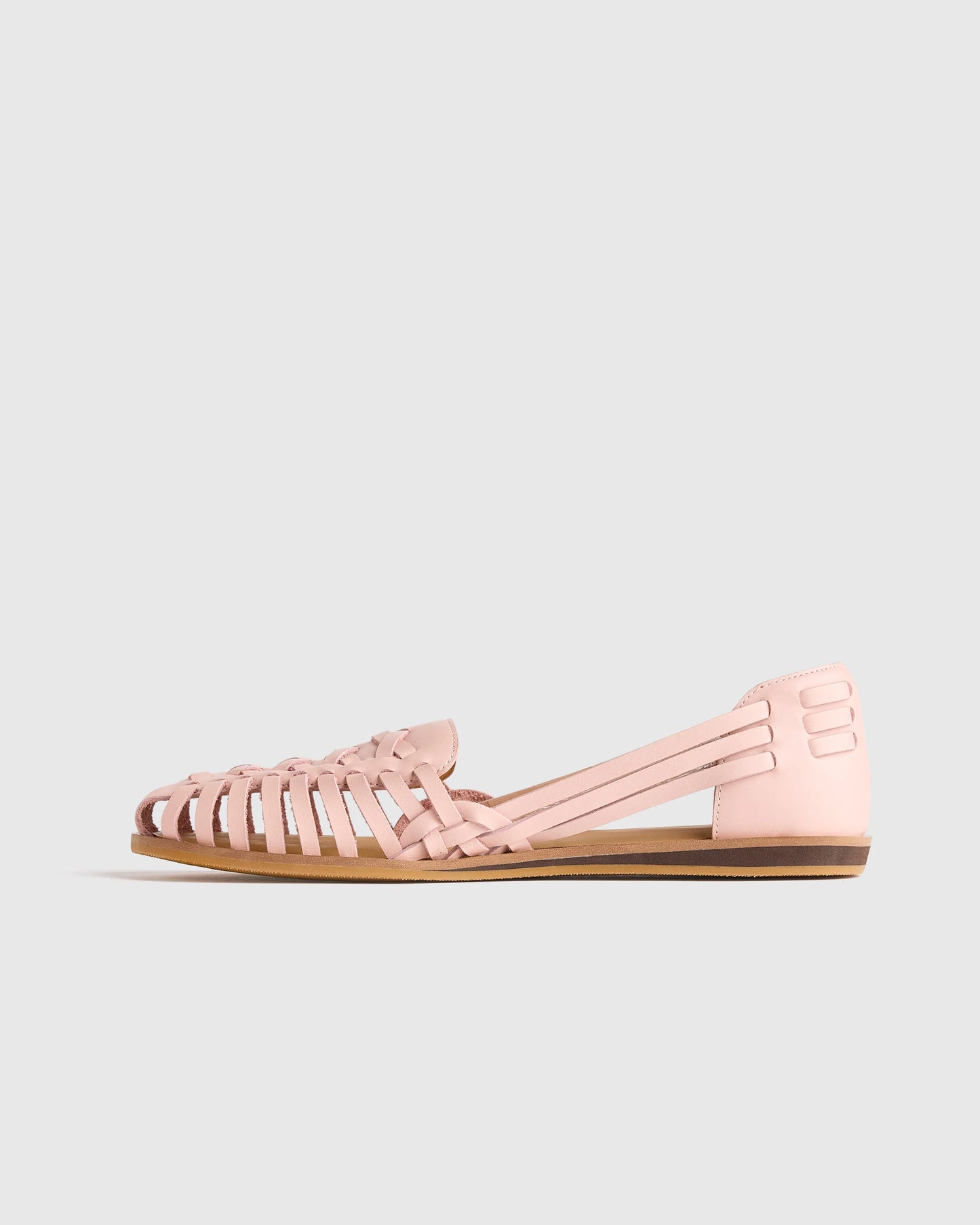 100% Leather Huarache Flat - 5 / Cashew