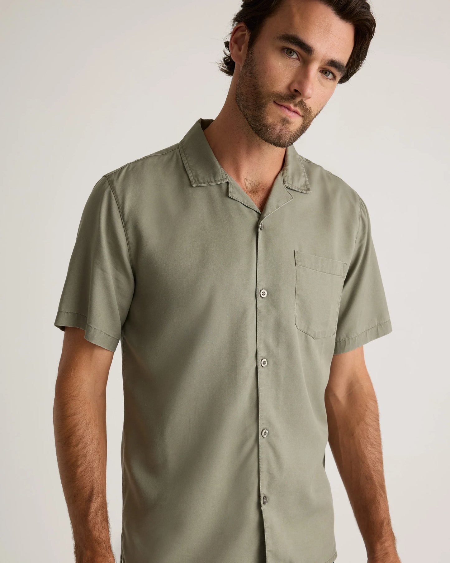 Vintage Wash Tencel Camp Shirt - S / Olive