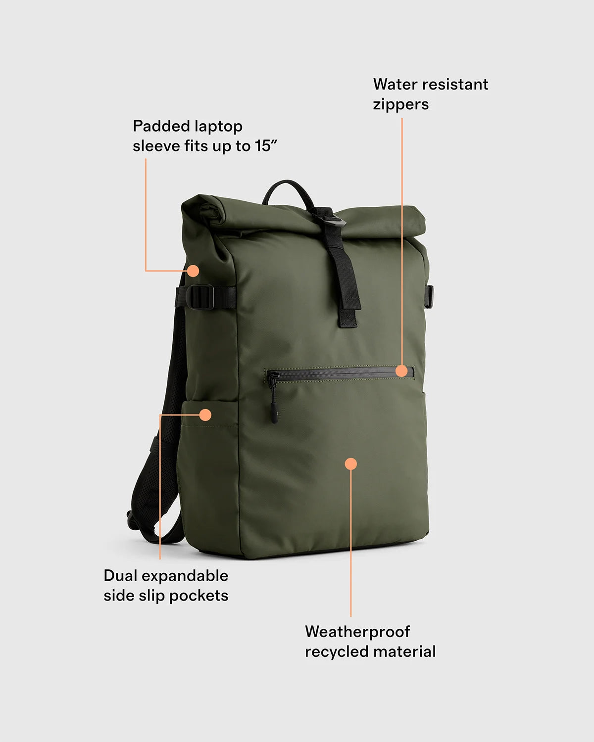 Weather Proof Roll-Top Backpack - One Size / Navy