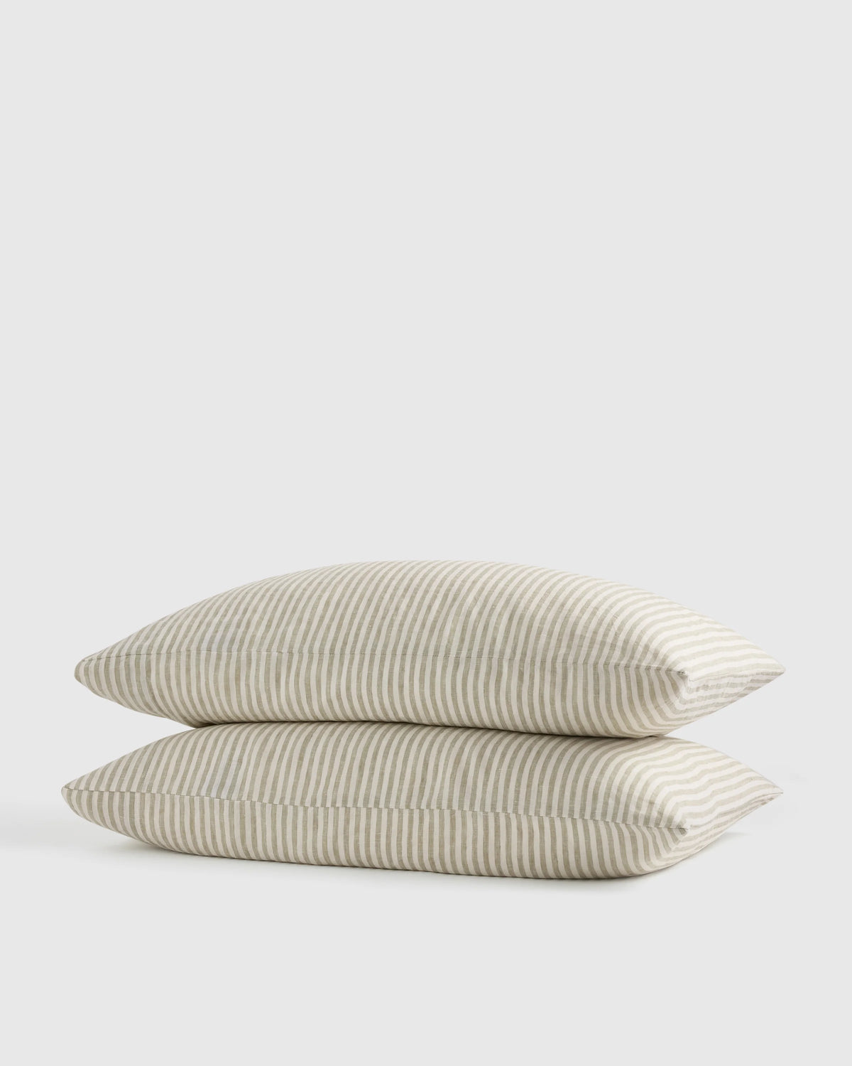 European Linen Stripe Pillowcases Set - Standard / Willowleaf/White Stripe