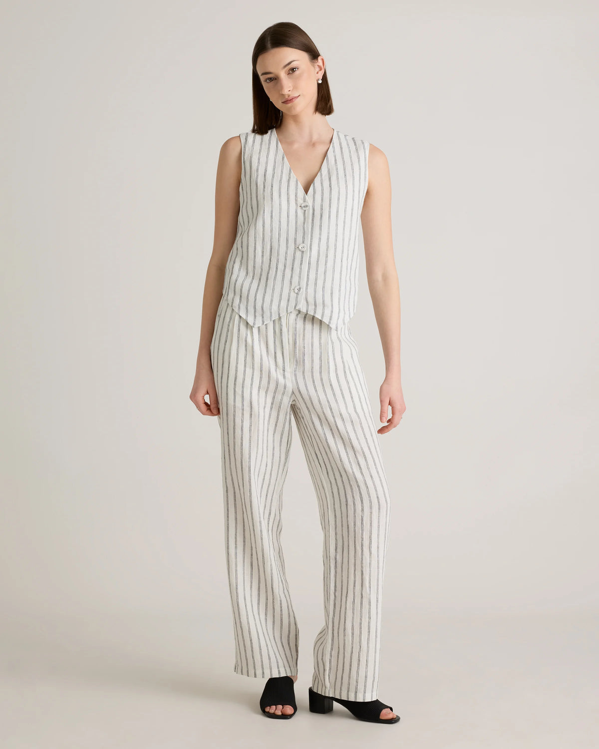100% European Linen Vest - XS / Blue Pinstripe