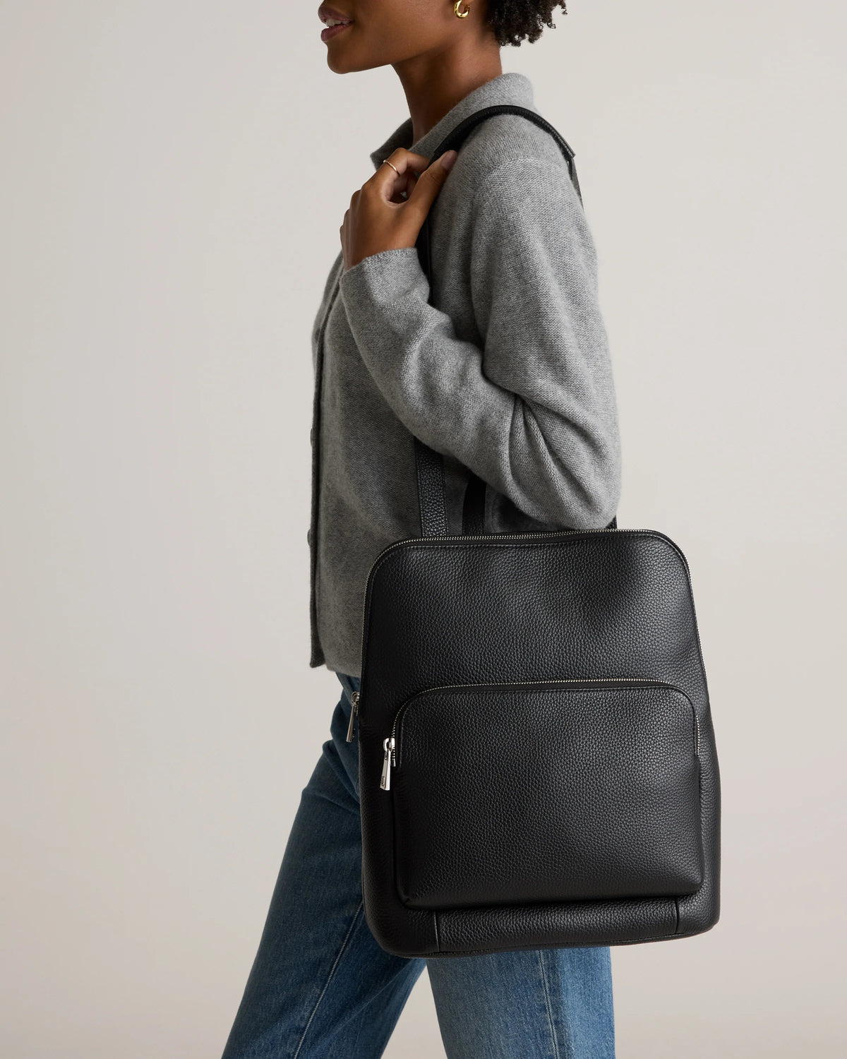Italian Leather Convertible Backpack - One Size / Black