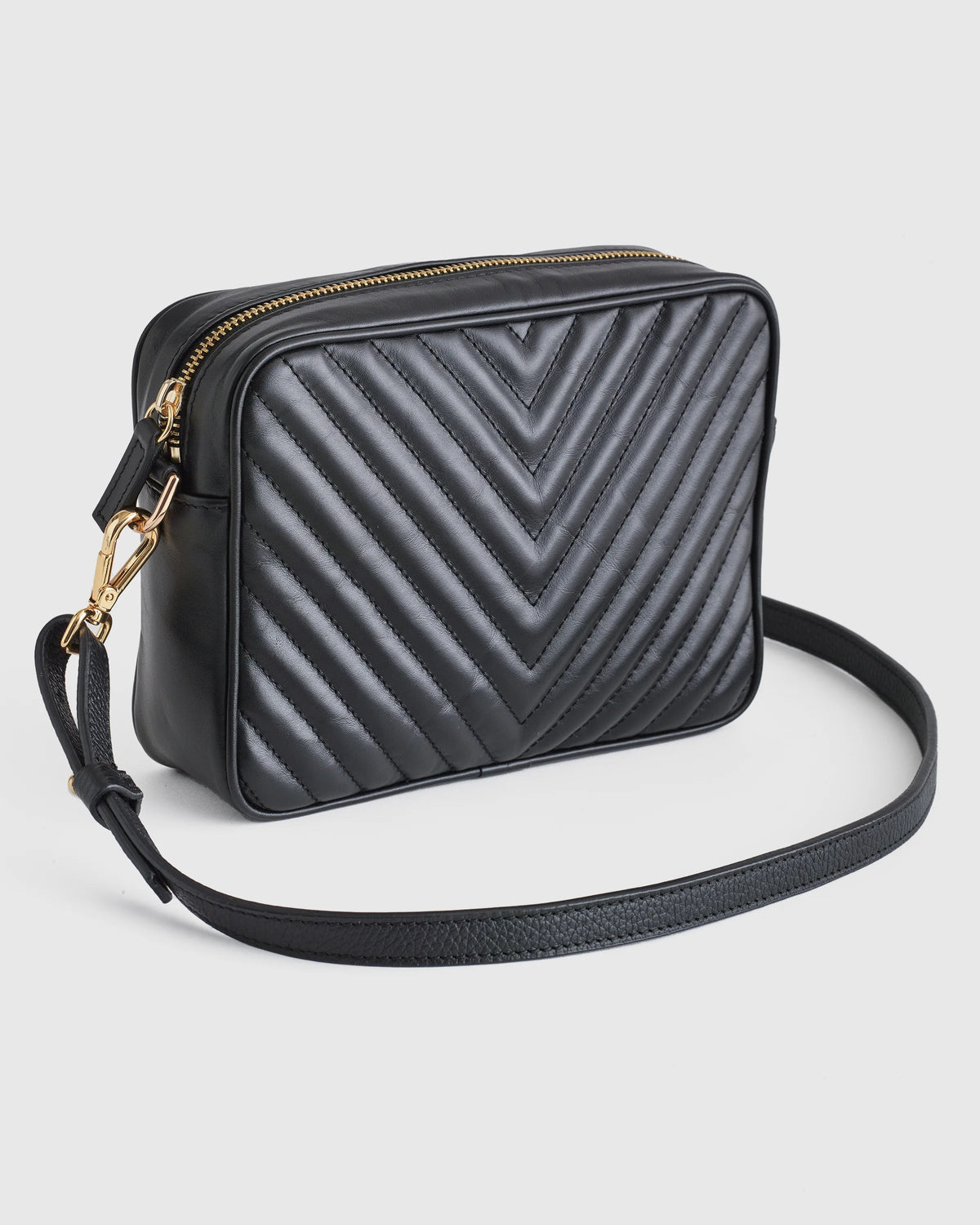 Italian Leather Quilted Crossbody Bag - One Size / Black