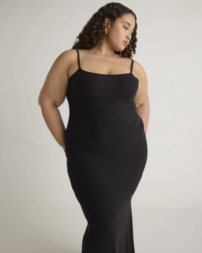 Tencel Rib Knit Maxi Slip Dress - 1X / Black