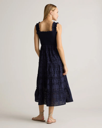 100% Organic Cotton Eyelet Smocked Midi Dress - XS / White
