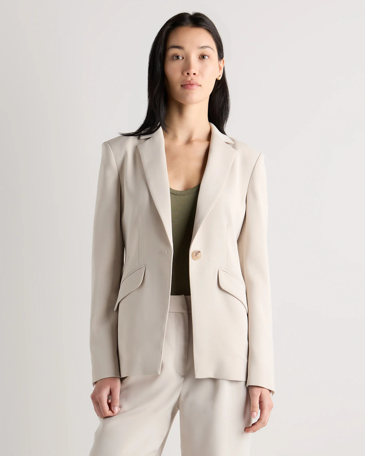 Stretch Crepe Cinched Waist Blazer - XS / Sand