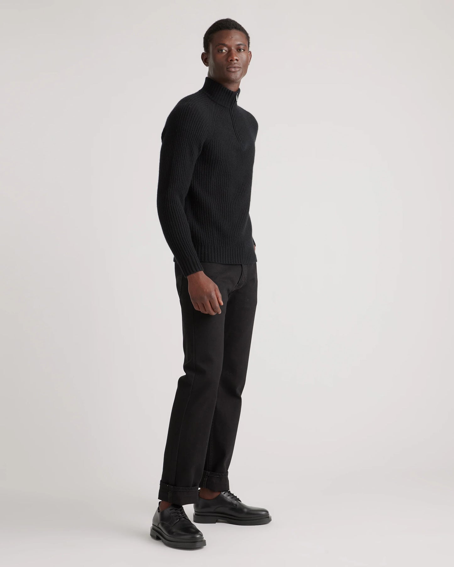 Mongolian Cashmere Fisherman Quarter Zip Sweater - S / Navy Marl