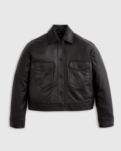 100% Leather Cropped Jacket - XS / Rich Brown
