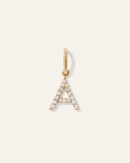 14K Gold Diamond Letter Charm - One Size / Yellow Gold