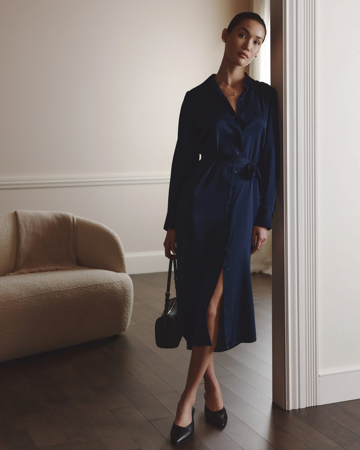 Washable Stretch Silk Maxi Shirt Dress - XS / Moonstone Blue