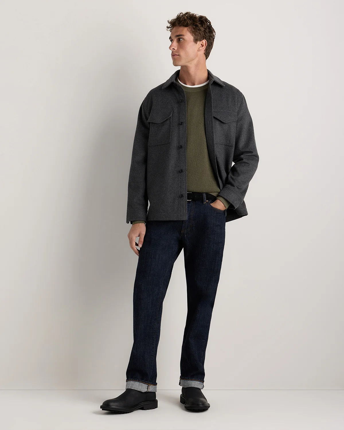 Organic Cotton Cashmere Waffle Crewneck Sweater - S / Bayberry Olive