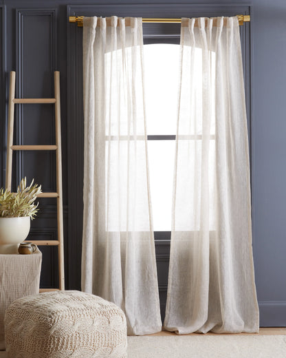 European Linen Sheer Curtain Set (Set of 2) - 48x84 / White