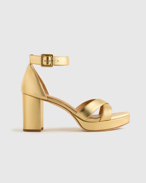 Italian Leather Crisscross Platform Sandal - 5 / Metallic Gold