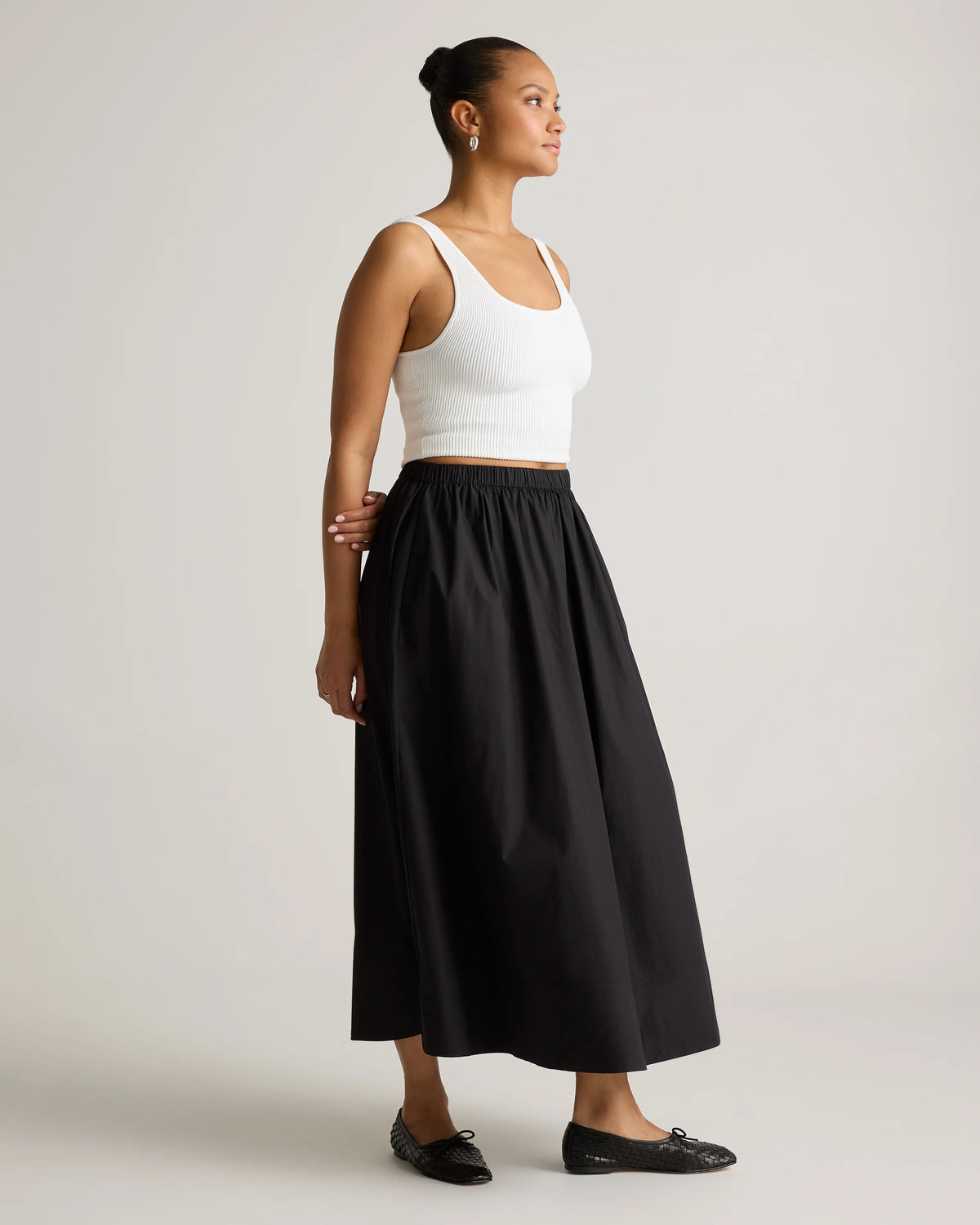 100% Organic Cotton Poplin A-line Maxi Skirt - XS / Black