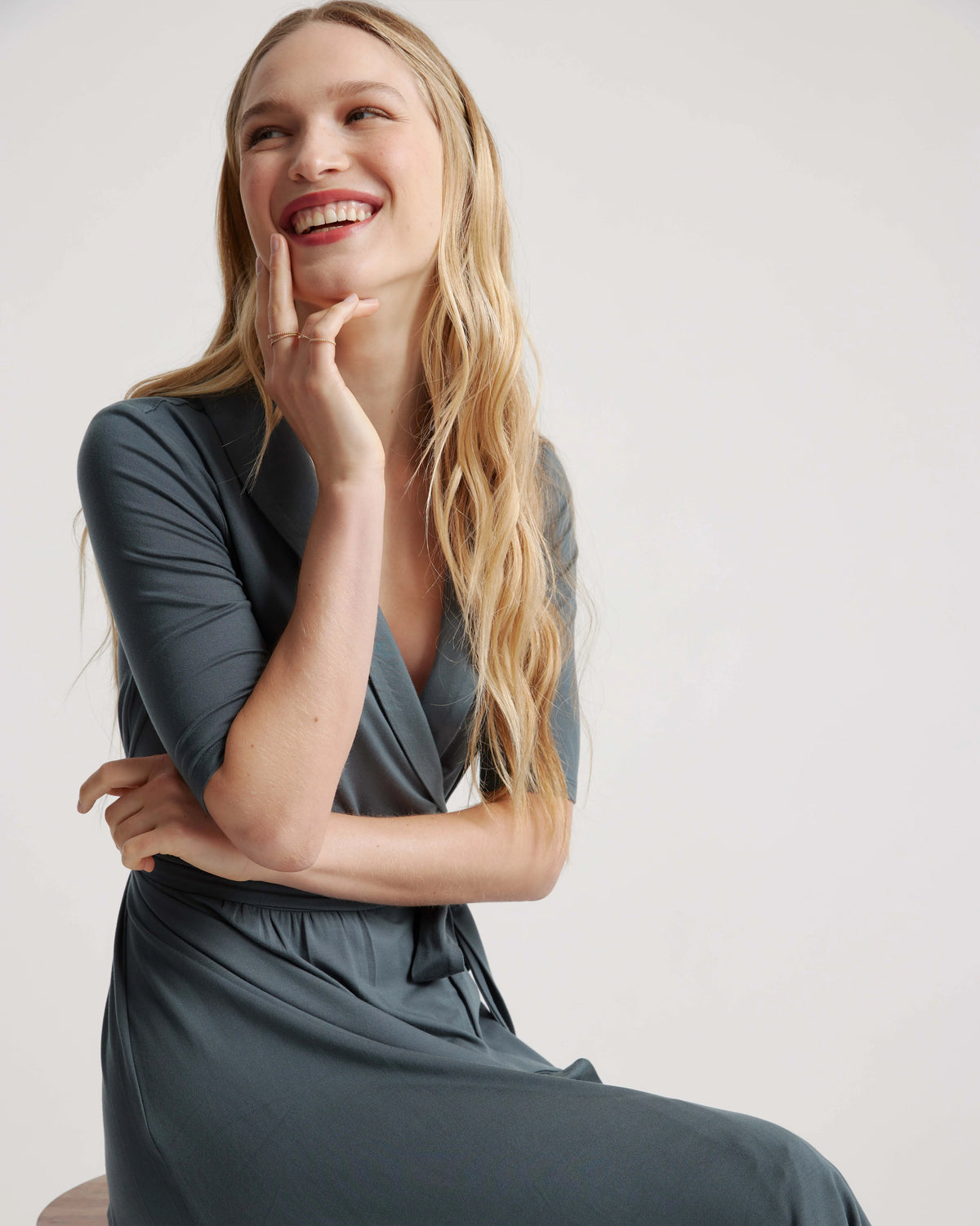 Tencel Jersey Midi Wrap Dress - XS / Brown