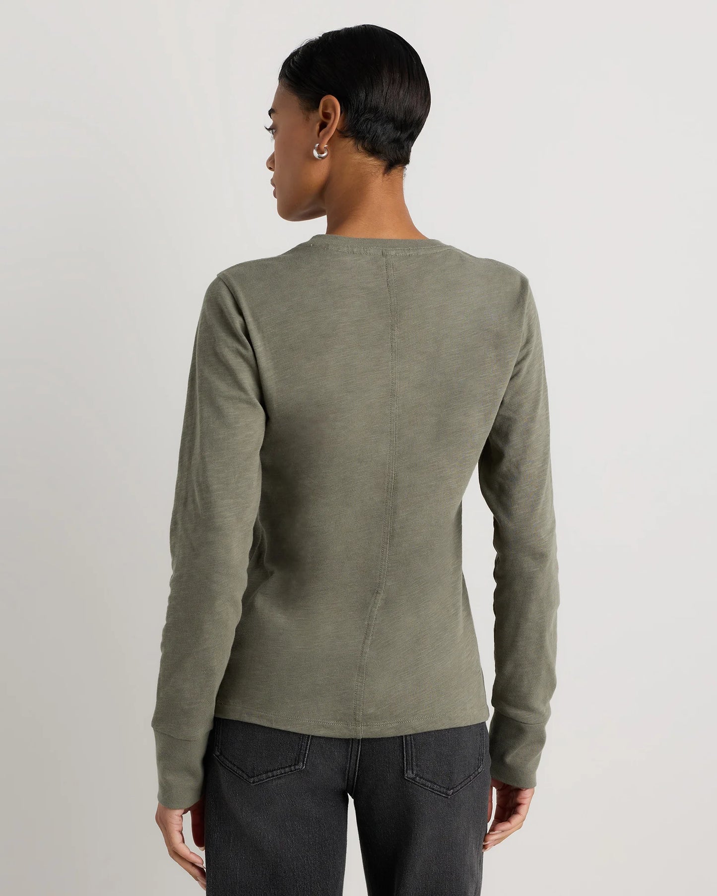 100% Organic Cotton Slub Long Sleeve Tee - XS / Smoked Thyme Green