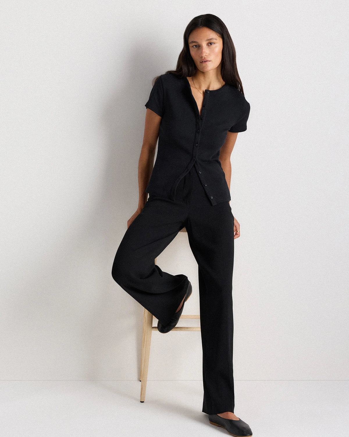 Organic Cotton Micro-Rib Button Tee - XS / Soft White