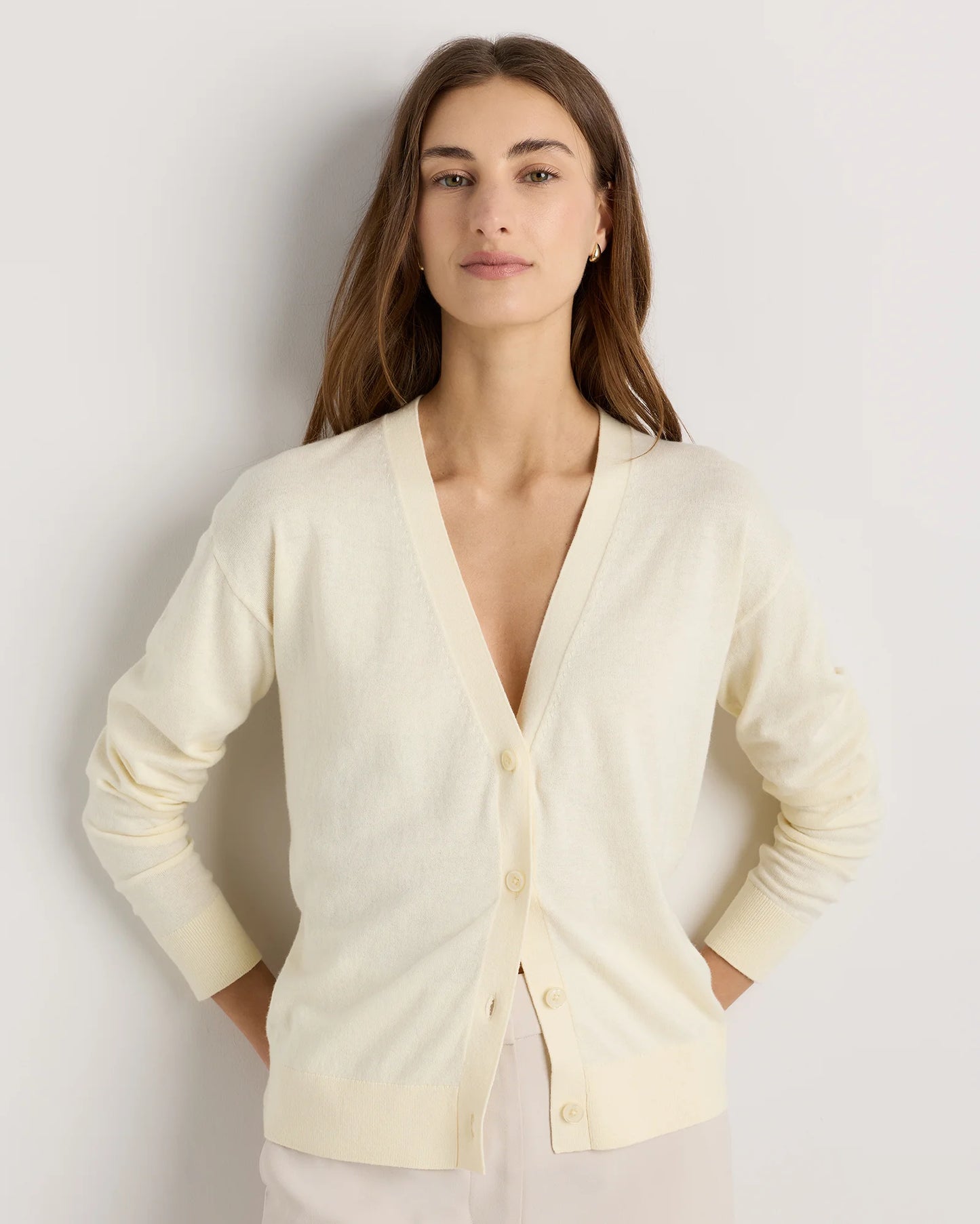 Lightweight Cotton Cashmere Cardigan - XS / Heather Oatmeal