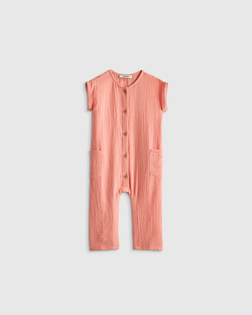 Organic Cotton Gauze Romper - 0-3M / Coral Blush