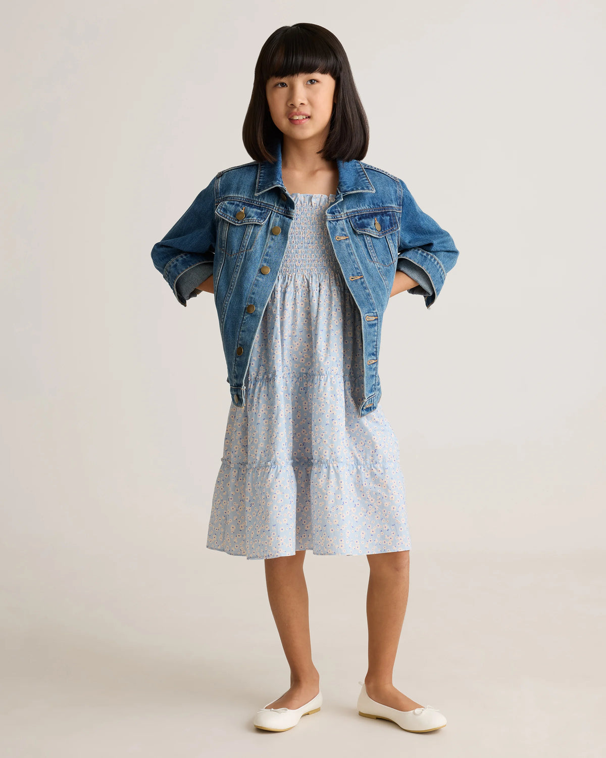 100% Organic Cotton Poplin Smocked Dress - 6 / Apricot Ditsy Floral