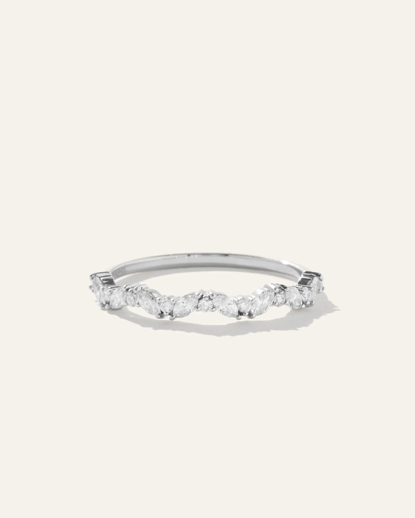 14K Gold Diamond Slanted Marquise and Round Band - 4 / White Gold