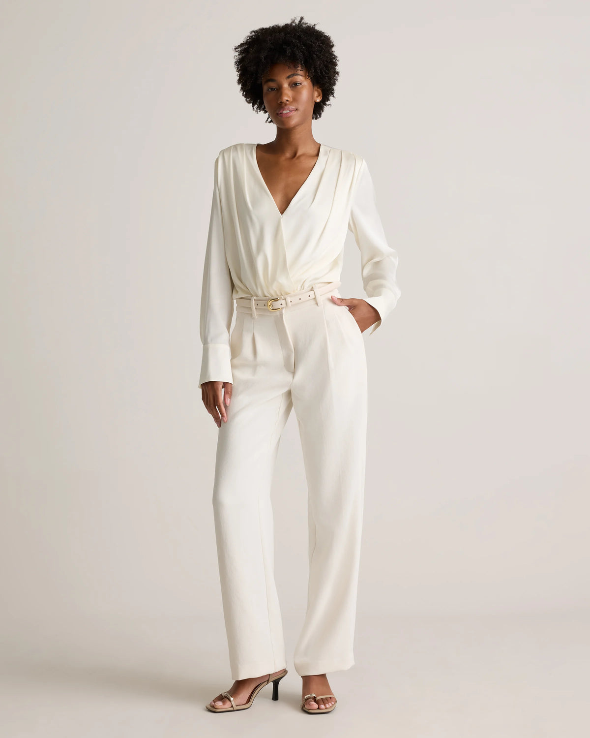 Washable Stretch Silk Surplice Bodysuit - XS / Moonstone Blue
