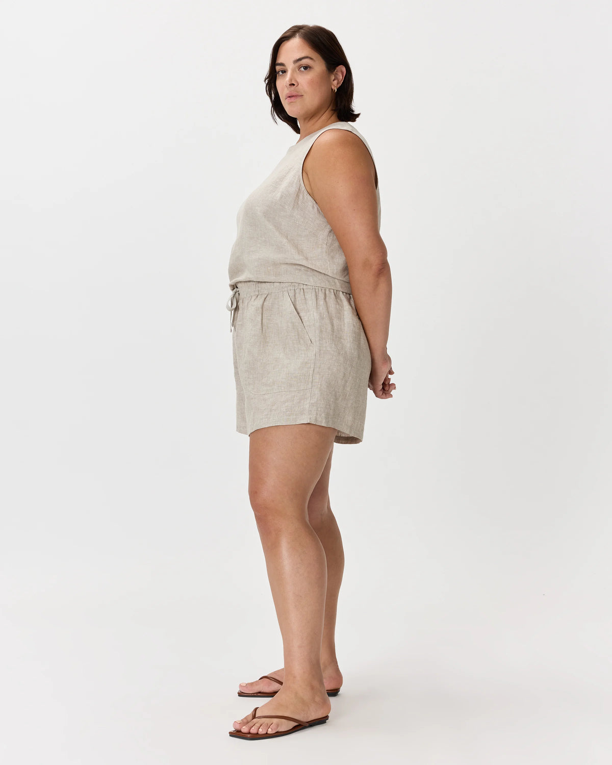 100% European Linen Shorts - 1X / Classic Mini Gingham