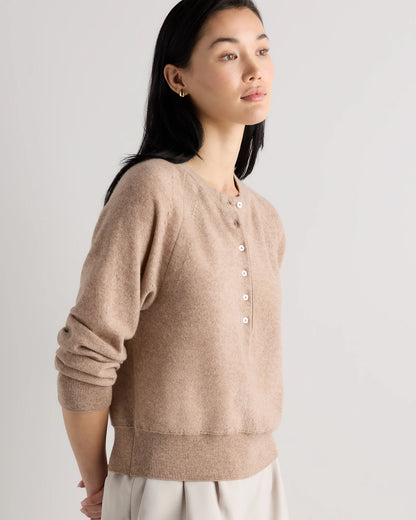 Mongolian Cashmere Dolman Sleeve Henley Sweater - XS / Oatmeal