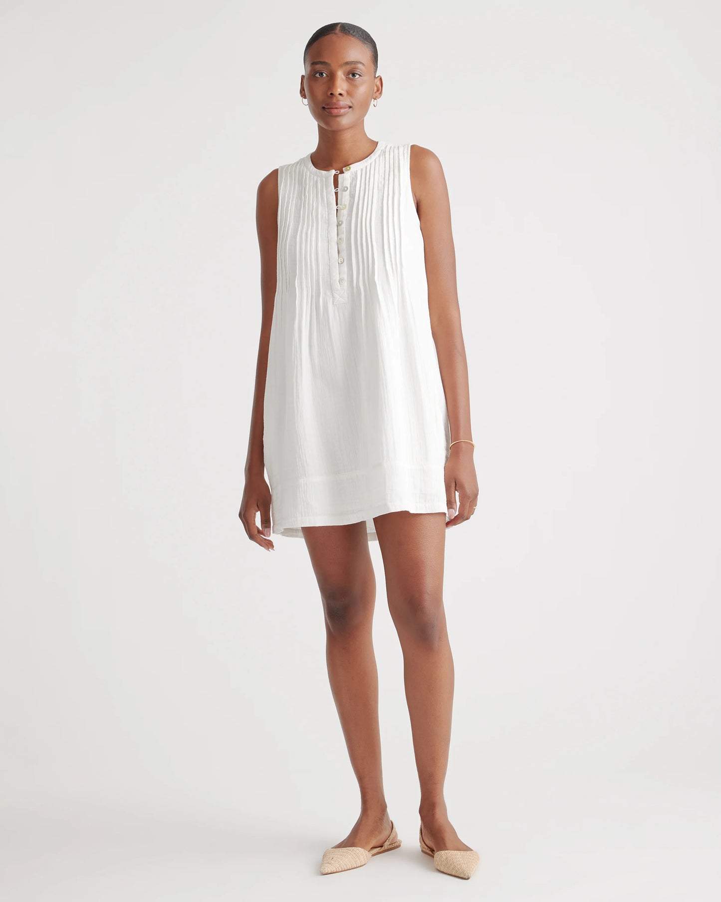 100% Organic Cotton Gauze Sleeveless Swing Dress - XS / Amaranth Pink