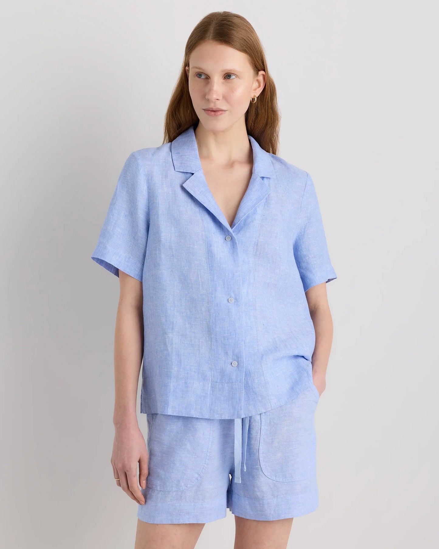 100% European Linen Short Sleeve Shirt - XS / Moonstone Blue