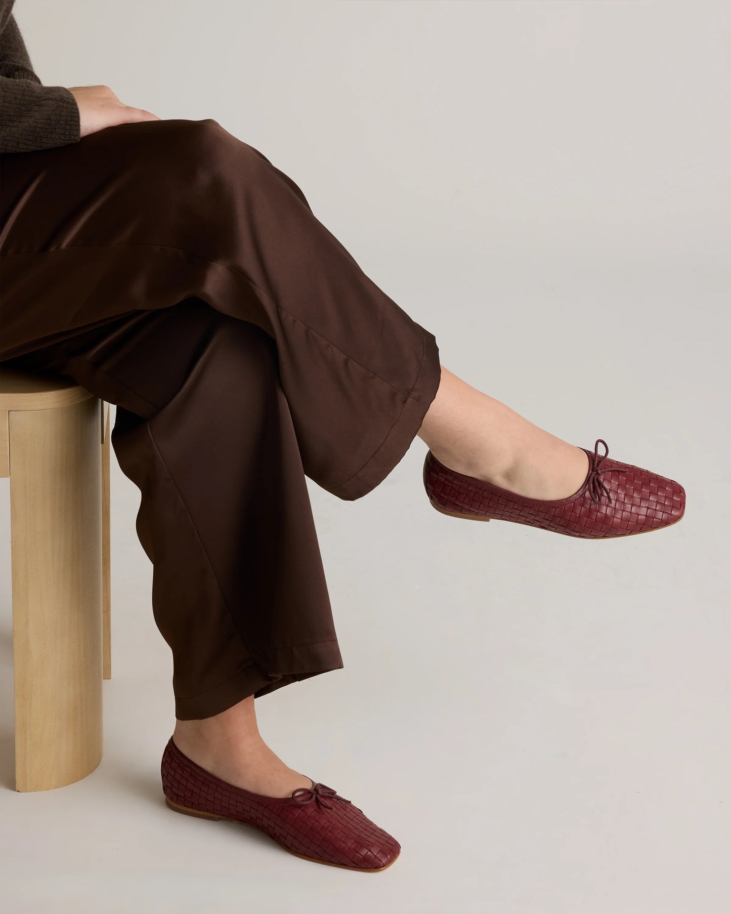 Italian Leather Handwoven Square Toe Ballet Flat - 5 / Cognac