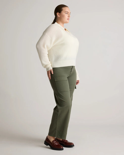 Baby Alpaca-Wool Waffle Stitch Polo Sweater - XS / Ivory